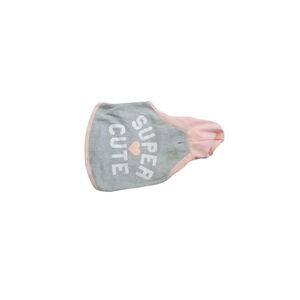 Vibrant Pink & Gray Hooded Dog Sweater with 'SUPER CUTE' Graphic